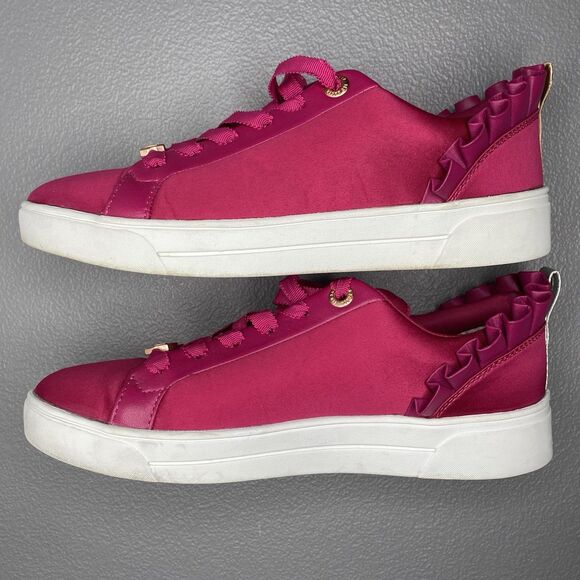 TED BAKER Astrina Luxe Sneakers Satin Leather Low-Top Womens 6 Fuchsia Pink - Picture 4 of 11
